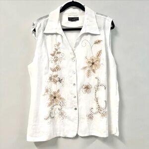 Anne Carson Embroidered, Embellished Sleeveless Blouse
